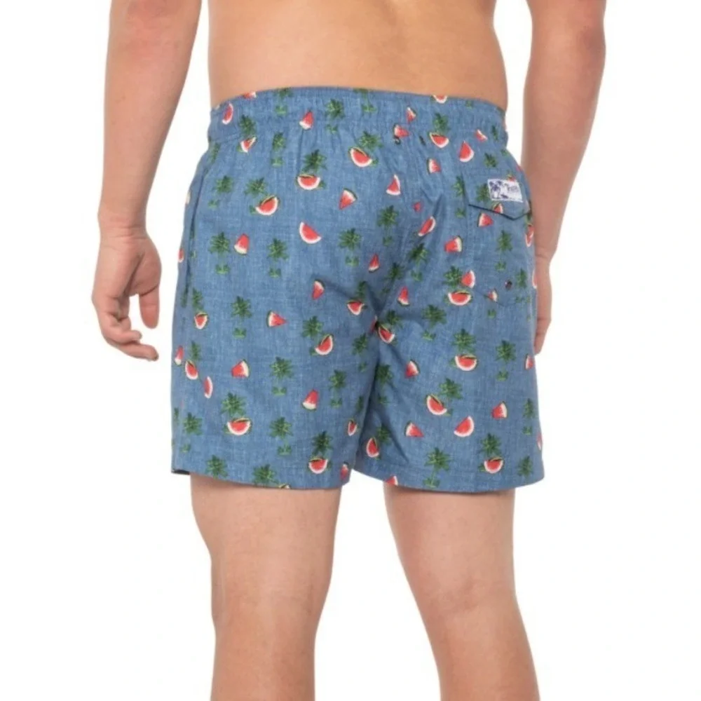 Trunks Swim Mens Size XLarge Blue Chambray Watermelon Swim 6.5